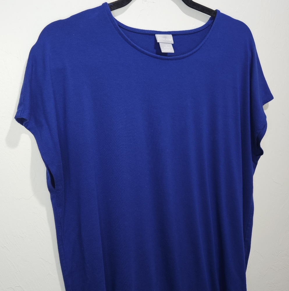 Chico's Tunic Top Classic Women's Size 2 / Large Royal Blue Shirt Tee Rayon - Picture 4 of 15